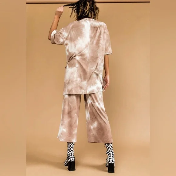 Dressed in Lala Lex Ribbed Playsuit in Iced Latte Tie Dye - Picture 2 of 7